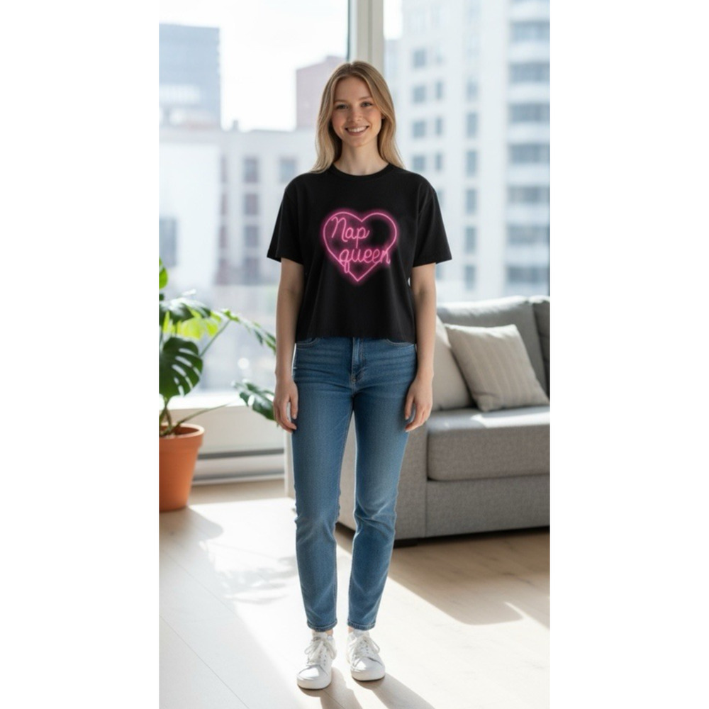 Asos Black Nap Queen Boxy Tee Sz 6 Medium Cuffed Short Sleeves T-Shirt Top